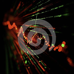 A dynamic and visually appealing stock market chart showing complex fluctuations in red and green. Generative AI Illustration. photo