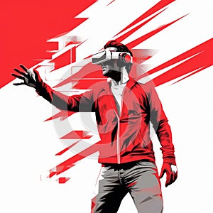 Dynamic Vr Illustration With Man In Red Jacket And White Vest