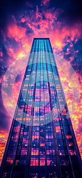 Neon Heights: Synthwave Skyscraper photo