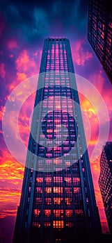 Neon Heights: Synthwave Skyscraper photo
