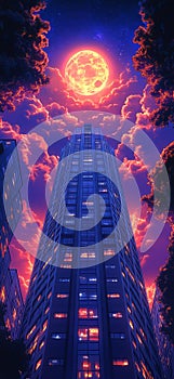 Neon Heights: Synthwave Skyscraper photo