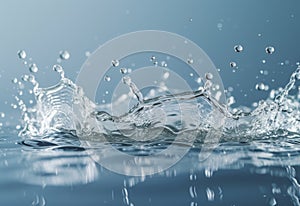 Dynamic water splash on serene blue background