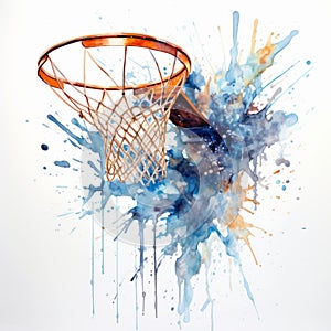 Dynamic Watercolor Basketball Rebound Artwork With Splashes Of Indigo And Amber