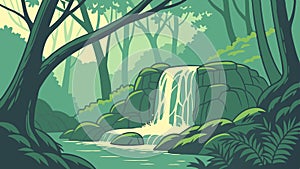 Dynamic Waterfall in a Deep Forest, Untouched Wilderness, vector design Generative AI