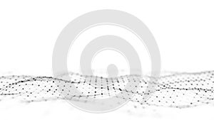 Dynamic wave with connected dots and lines on a white background. Big data visualization. 3D rendering.