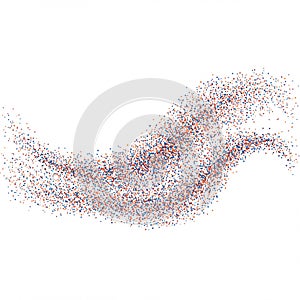 A dynamic wave-like pattern composed of numerous small dots in red, blue, and black