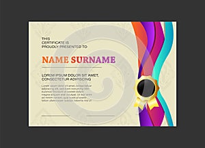Dynamic wave modern achievement award certificate isolated