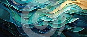 Dynamic waves of turquoise, green, and blue in an abstract mosaic tile wall texture background with captivating shapes, Ai