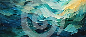 Dynamic waves of turquoise, green, and blue in an abstract mosaic tile wall texture background with captivating shapes, Ai