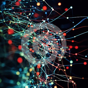 Intricate neural network with vibrant web of interconnected digital data points
