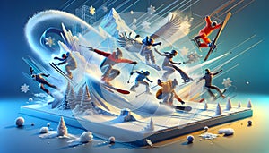 Dynamic Winter Sports Collage. Created with Generative AI