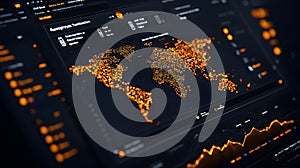 Dynamic World Map Visualization with Search Trends and Data Insights in Vibrant Orange Hues