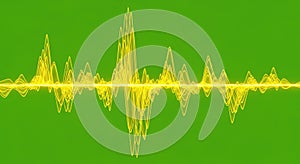 Dynamic Yellow Audio Waveform on Vibrant Green Background, Abstract Sound Visualization
