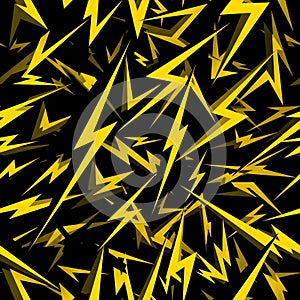 Dynamic Yellow Lightning Bolt Pattern on Black Background - Energetic Abstract Design
