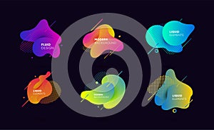 Dynamical colored graphic elements. Flowing liquid shapes.