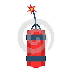 Dynamite bomb with burning wick danger explosive weapon flat vector