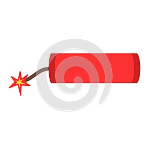 Dynamite bomb with burning wick danger explosive weapon flat vector