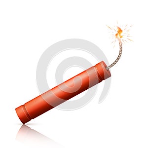 Dynamite Bomb with Burning Wick. Military Detonate Red Weapon. Vector illustration