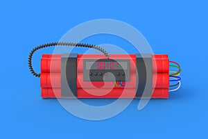 Dynamite bomb with digital timer on blue background. Countdown and deadline