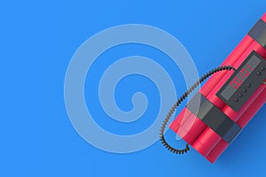 Dynamite bomb with digital timer. Countdown and deadline. Copy space. Top view