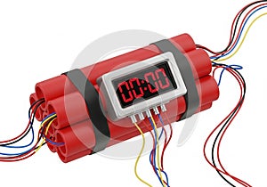 Dynamite bomb with digital timer isolated on white background