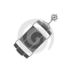 Dynamite bomb explosion icon with burning wick detonate.