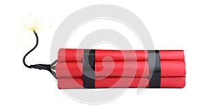Dynamite bomb with lit fuse on white background photo