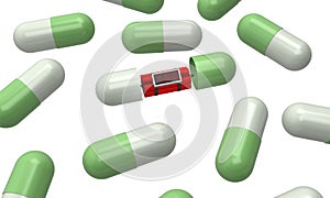 Dynamite inside the capsule pills 3d rendering