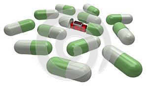 Dynamite inside the capsule pills 3d rendering