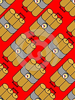 Dynamite sticks pattern seamless. TNT explosives background. Bomb texture vector illustration photo