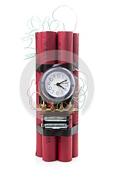 Dynamite time bomb on a white background
