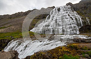 Dynjandi waterfall Iceland and dramatic foreground