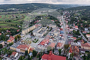 DynÃ³w Dynow town drone aerial view 2022, Poland