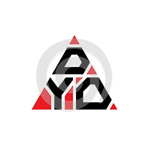 DYO triangle letter logo design with triangle shape. DYO triangle logo design monogram. DYO triangle vector logo template with red
