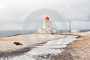 Dyrholaey view during winter snow