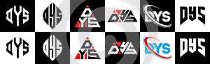 DYS letter logo design in six style. DYS polygon, circle, triangle, hexagon, flat and simple style with black and white color