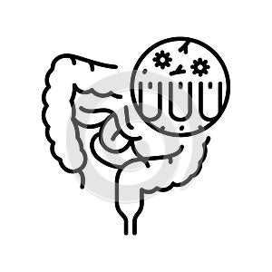 Dysbiosis line black icon. Intestine microbiota. Sign for web page, mobile app, button, logo. Vector isolated button photo