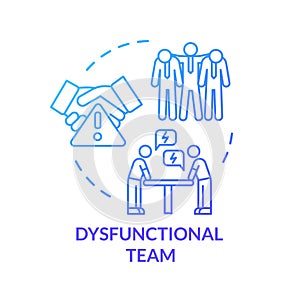 Dysfunctional team blue concept icon. Unproductive management. Argument with coworkers. Toxic work process. Burnout