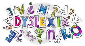 Dyslexia concept. Reading disability web banner. Word recognition difficulty photo