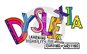 Dyslexia concept. Reading disability web banner. Word recognition difficulty concept. photo