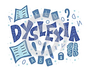 Dyslexia stylized text. Vector word with decor photo