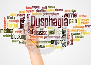 Dysphagia word cloud and hand with marker concept photo