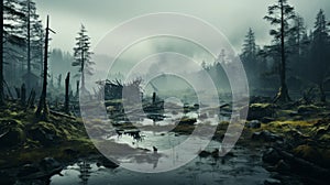Dystopian Forest: Scenic Dark Day With Stream - Terragen Inspired photo