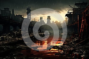 Dystopian Post apocalyptic city. Generate Ai