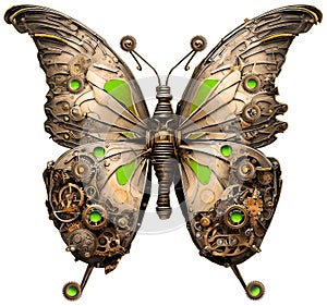 Dystopian Steampunk Butterfly Isolated – AI Generated 3D Illustration