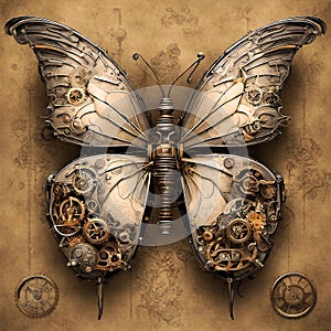 Dystopian Steampunk Butterfly Isolated – AI Generated 3D Illustration