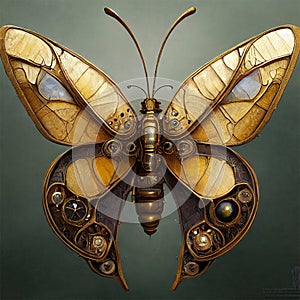 Dystopian Steampunk Butterfly Isolated – AI Generated 3D Illustration