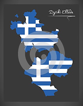 Dytiki Ellada map of Greece with Greek national flag illustration