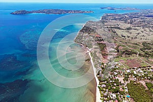 Dzamandzar town and beach on the island of Nosy in Madagascar