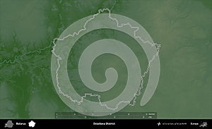 Dziatlava District outlined, Belarus. Physical